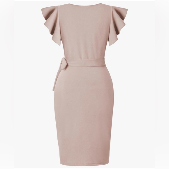Elegant V-Neck Midi Dress in Soft Pink - Picture 3 of 14